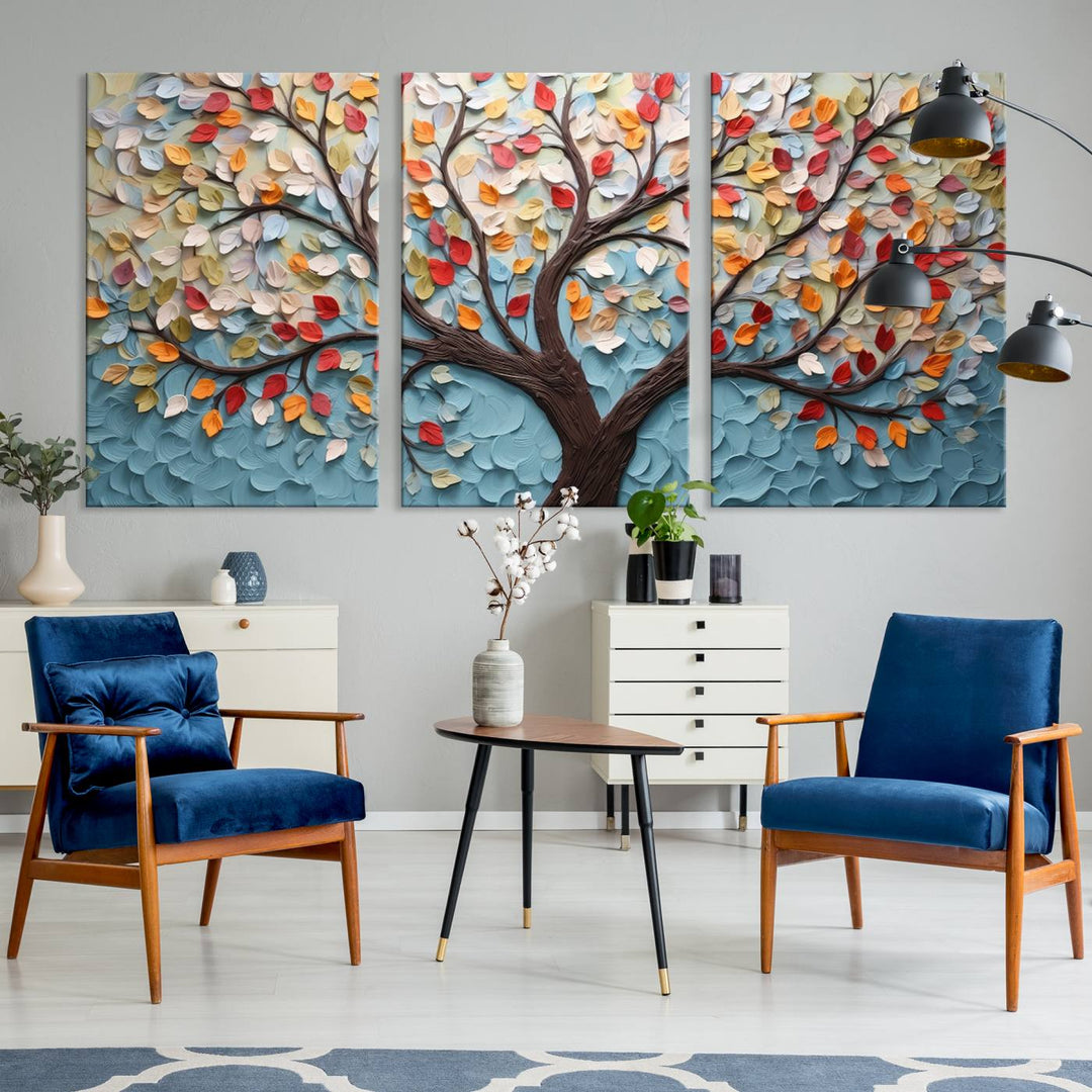 Impression sur toile d’art mural abstrait d’arbre et de feuille