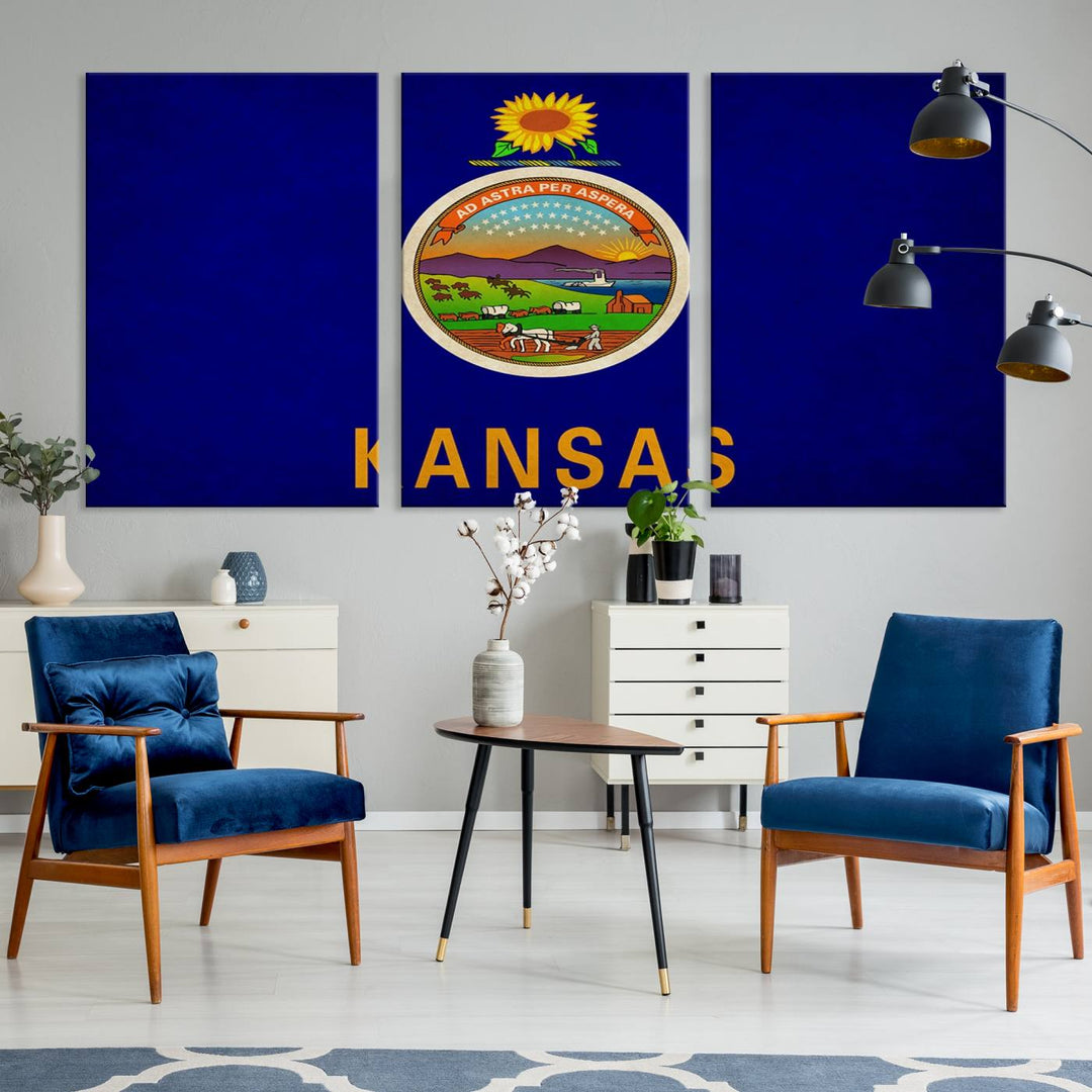 The "Kansas USA States Flag Wall Art Canvas Print" is prominently displayed.