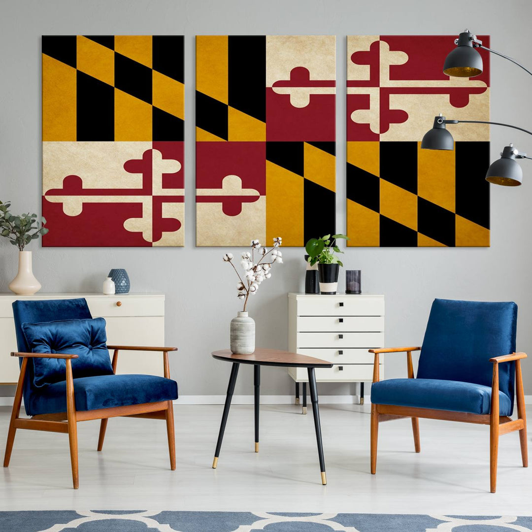 The Maryland Flag Wall Art Canvas Print, boasting a UV-protective coating for vibrant colors and durability, is a museum-quality piece offered with free shipping, making it the perfect addition to your space.