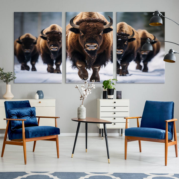 Buffalo Wall Art Canvas Print, American Bison Herd Wall Art Canvas Print