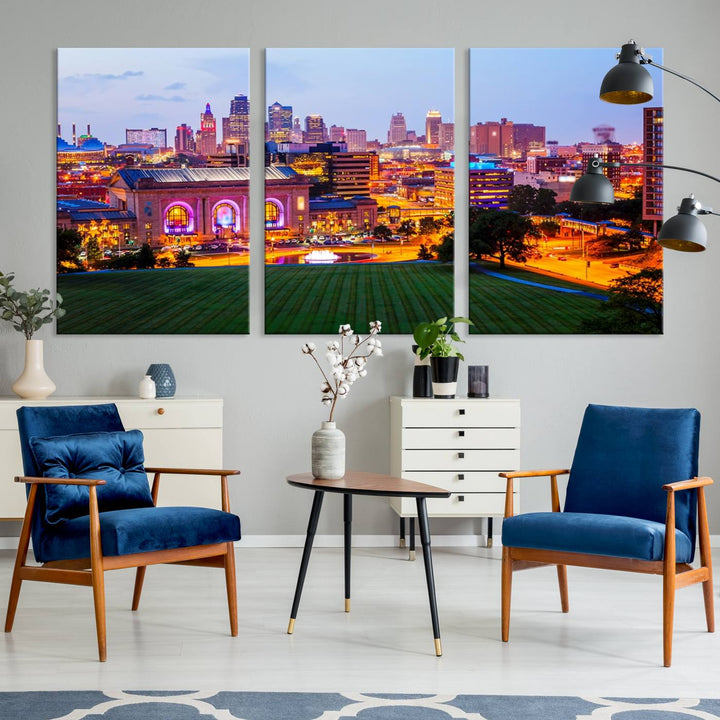 Kansas City Night Canvas Print - Arte de pared grande para decoración del hogar y la oficina