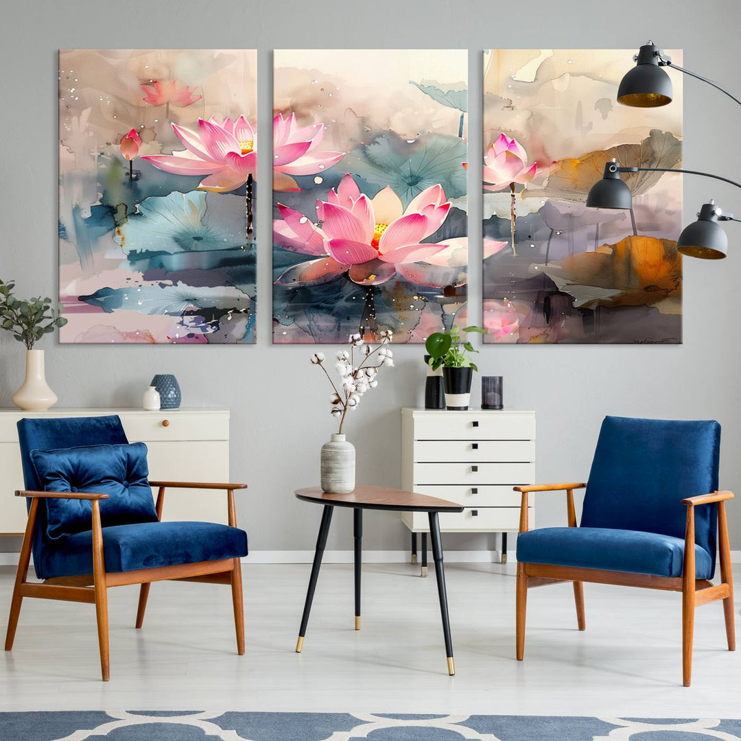 Abstract Watercolor Lotus Flower Wall Art Canvas Print