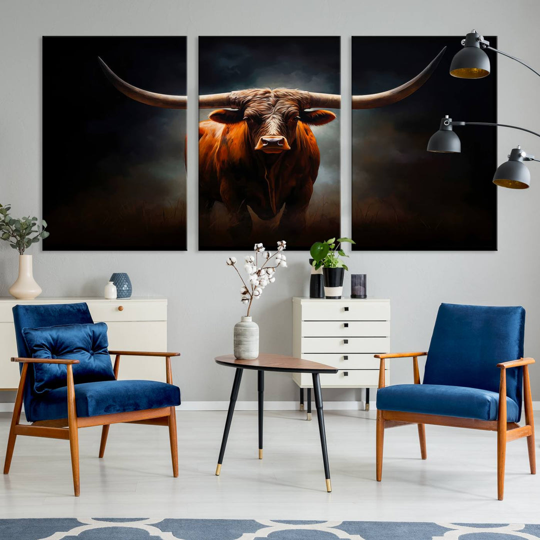 Longhorn Bull Wall Art Canvas Set – Bold Western Elegance for Rustic Home Décor