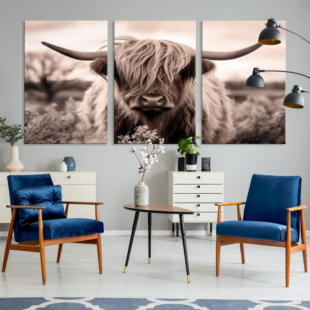 Scottish Cow Longhorn Wall Art Canvas Print.