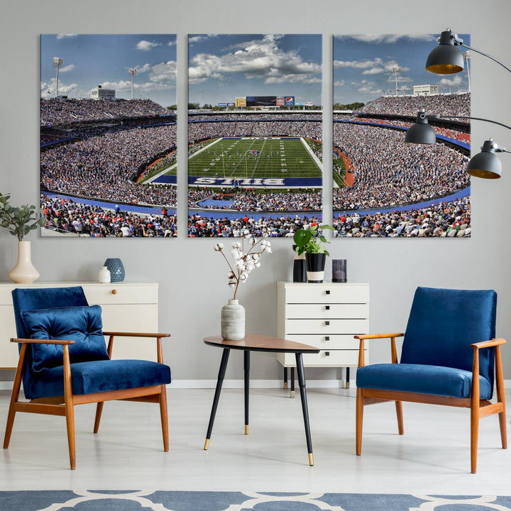 Buffalo Bills Football Team Print - Highmark Stadium Wall Art Canvas Print - Bills Stadium Game Day Triple Canvas Wall Art - Buffalo Bills NFL Match