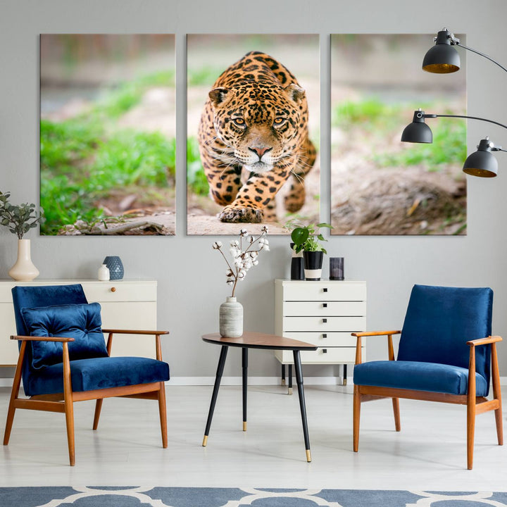 Leopard on the Prowl - Stunning Large Framed Canvas Wall Art for Living Room, Bedroom, or Office Décor, Vibrant Wildlife Print, Ready to Hang