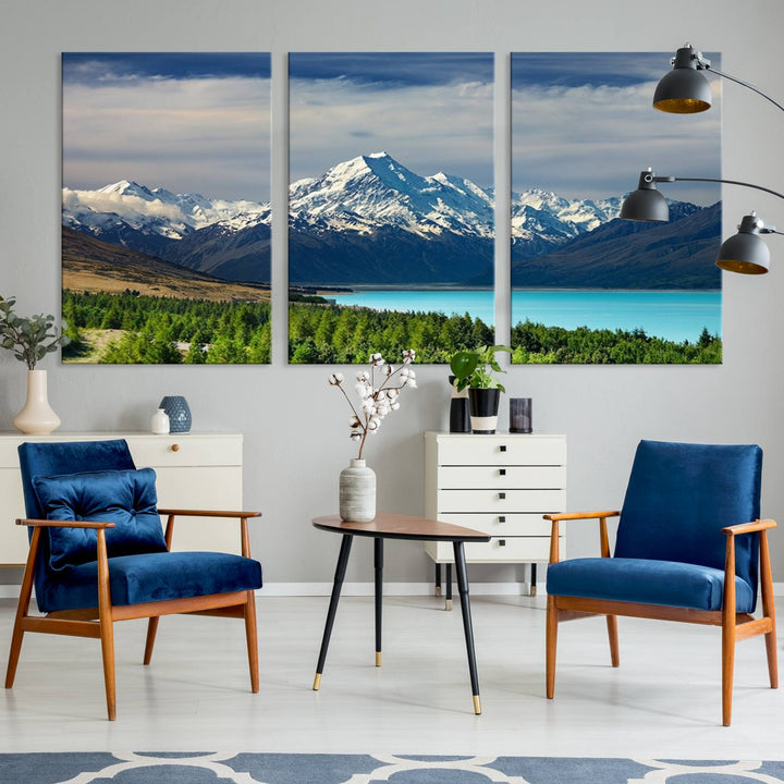 Impression d’art Mount Cook Nouvelle-Zélande Art mural Impression sur toile Lac et montagnes