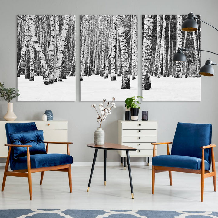 Wall Art Landscape Canvas Print Forest in Winter with Snowy Ground and Trees