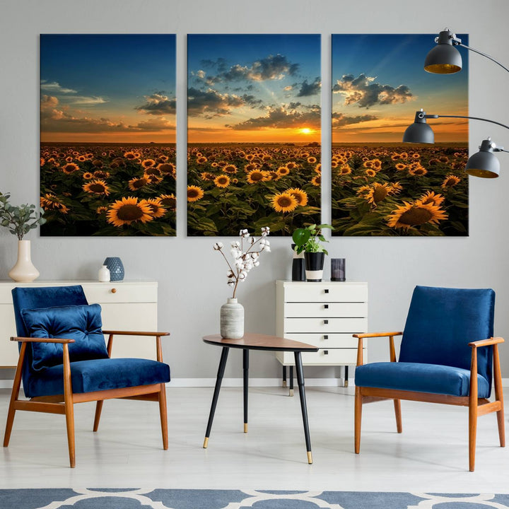 Sunflower Field Sunset Wall Art Canvas Print Wall Artwork