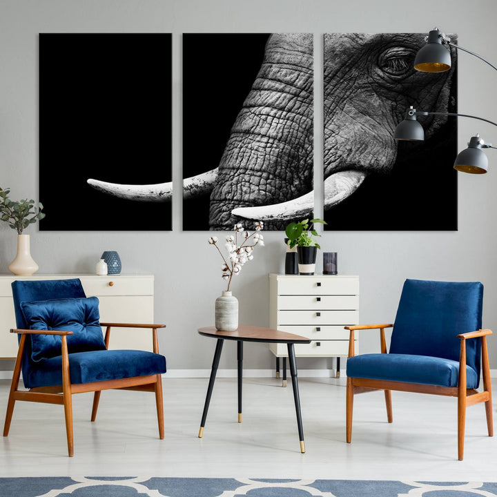 Wall Art Animal Canvas Print Close Taken Elephant with Big Ivories