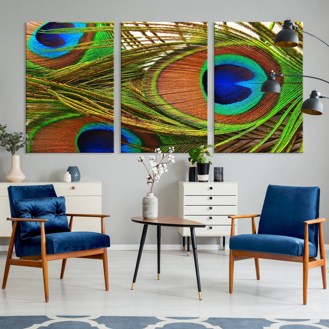 Wall Art Animal Canvas Print Triple Eyed Peacock Wing