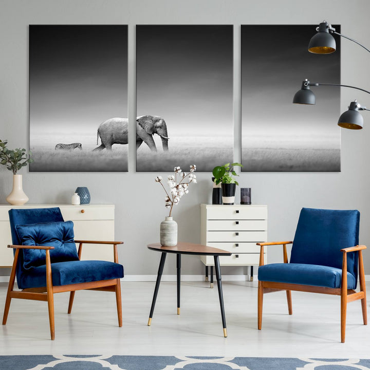 Elephant and Zebra Savannah Canvas Print