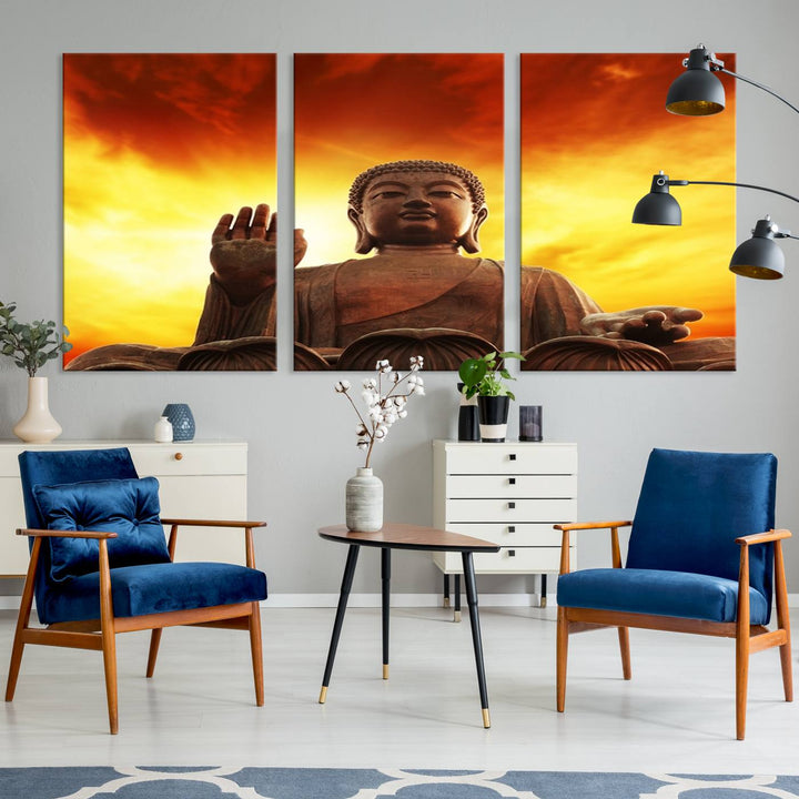 Wall Art Close up Buddha Statue at Sunset Canvas Print 