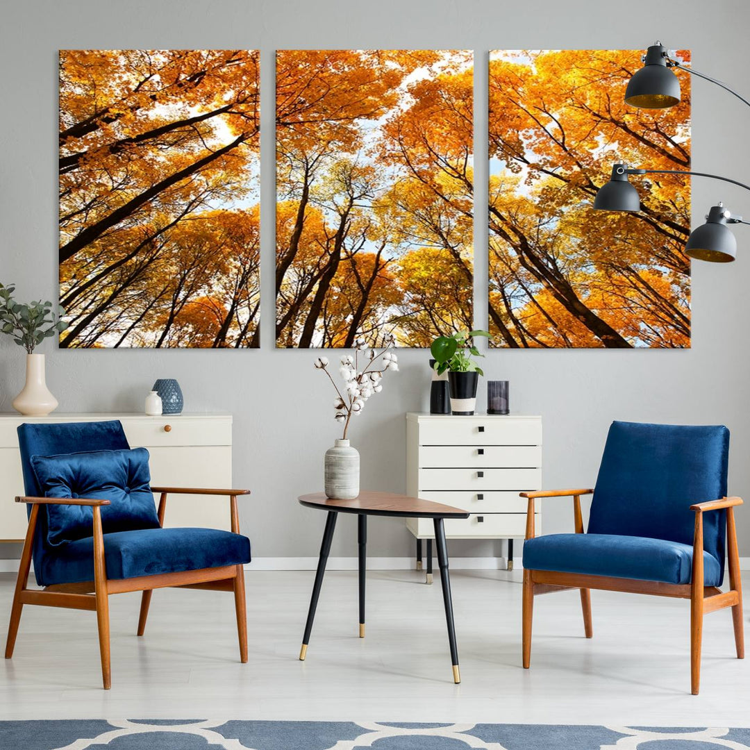 Art mural Forêt jaune et ciel en automne Impression sur toile