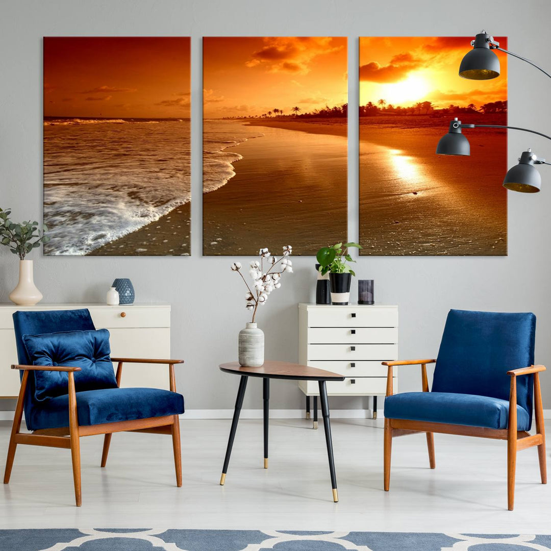 Arte de pared extra grande, hermoso paisaje de playa al atardecer en una isla tropical, impresión en lienzo