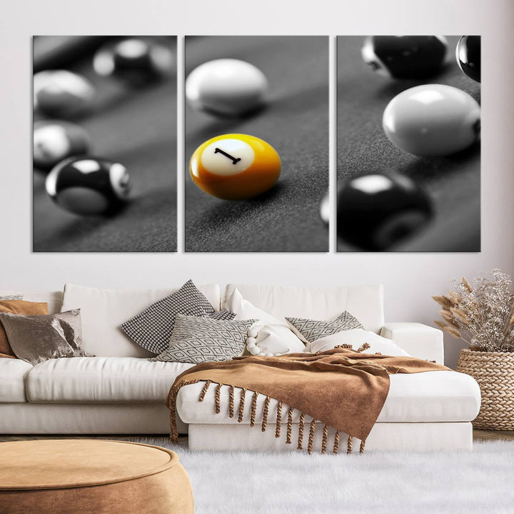 Boules de billard concept noir et blanc Impression sur toile