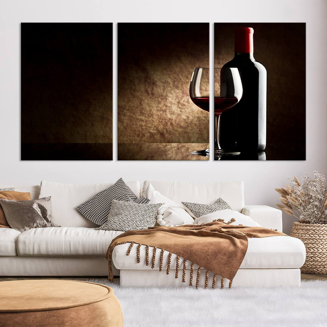 Wall Art Red Vine in Glass with Bottle Canvas Print Kitchen Cafe Restaurant