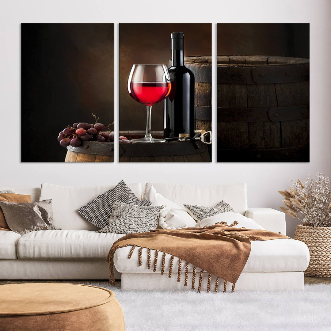 Wall Art Red Wine Bottle and Tun Canvas Print 