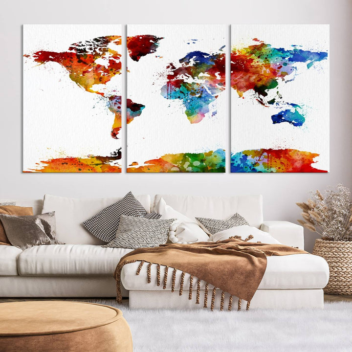 Watercolor World Map Canvas Print