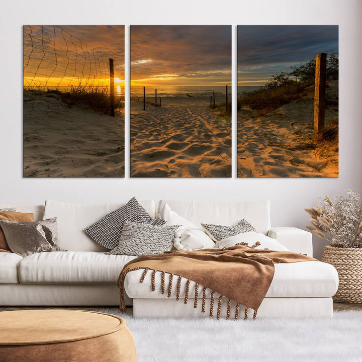 Fascinante lienzo de playa camino a la puesta de sol, arte de pared grande, playa, océano, puesta de sol, impresión en lienzo, playa tropical, puesta de sol, fotografía, lienzo para sala de estar, dormitorio, comedor, enmarcado listo para colgar