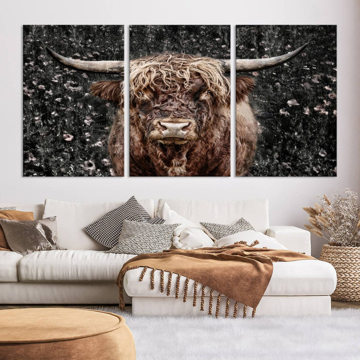 Scottish Highland Cow Cattle Art Print Farmhouse Wall Art Canvas Print