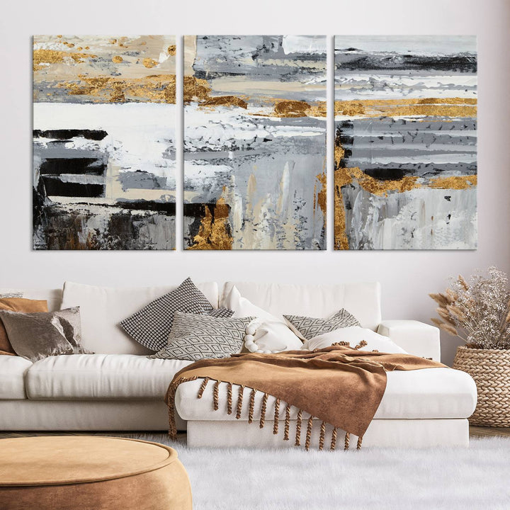 Abstract Painting Canvas Wall Art Print Paint Drip Art Brush Strokes Gray Artwork