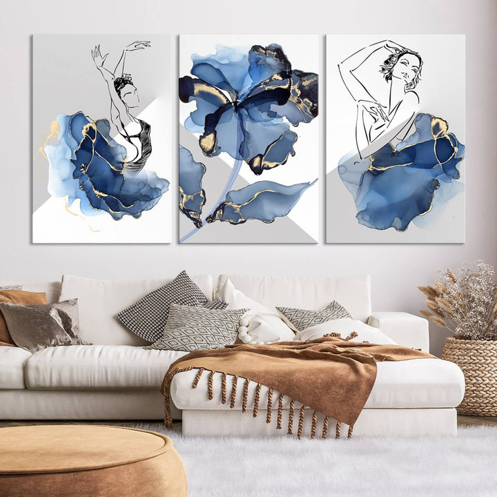 Watercolor Abstract Painting Artwork Walls Canvas Wall Art Print Blue Dancer