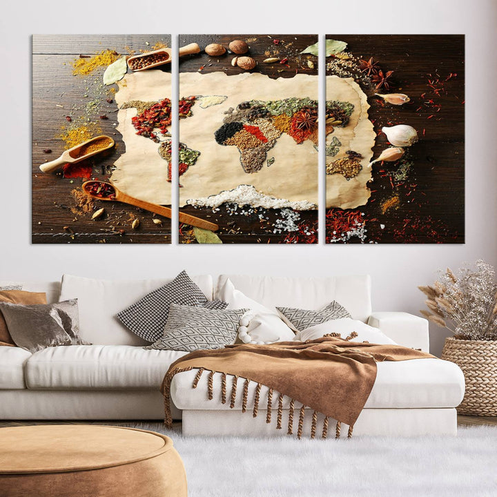 Spice World Map Artwork Canvas Wall Art Print World Map of Spices