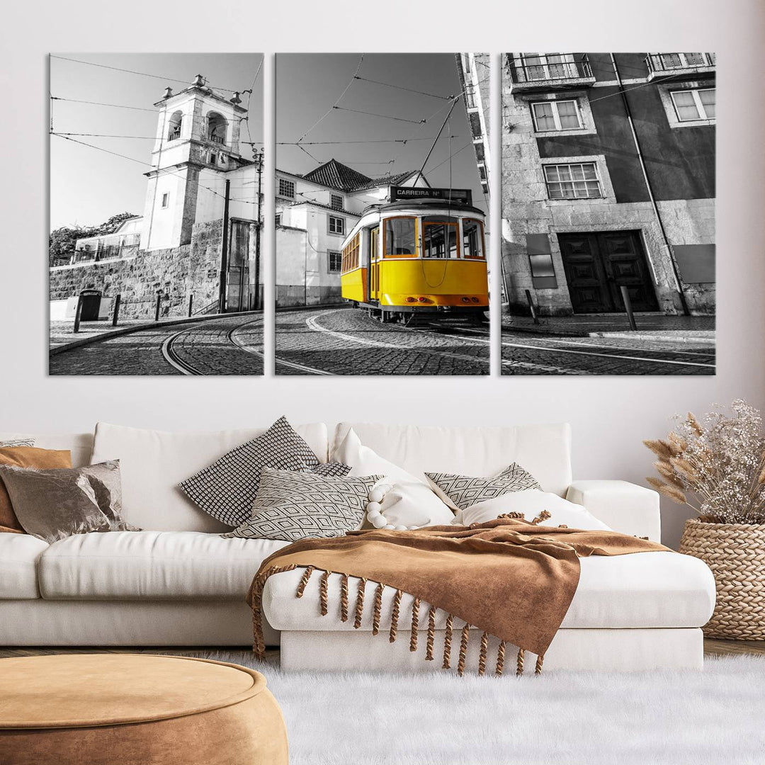 Iconic Yellow Lisbon Tram Canvas Wall Art Print