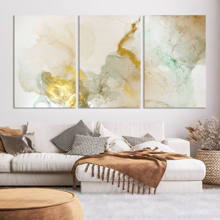 Yellow Marble Fluid Effect Wall Art Abstract Canvas Wall Art Print