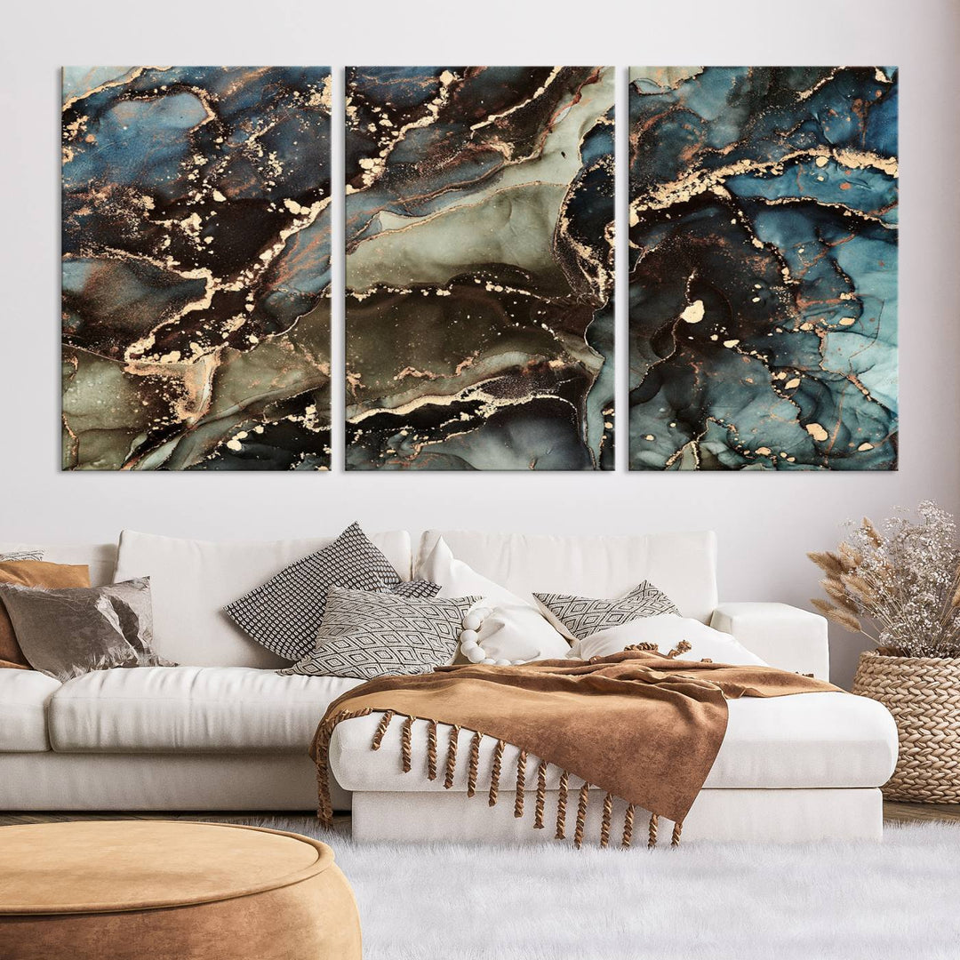 Black and Blue Marble Fluid Effect Wall Art Abstract Canvas Wall Art Print