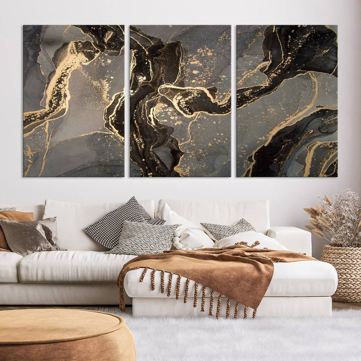 Gray Marble Fluid Effect Wall Art Abstract Canvas Wall Art Print