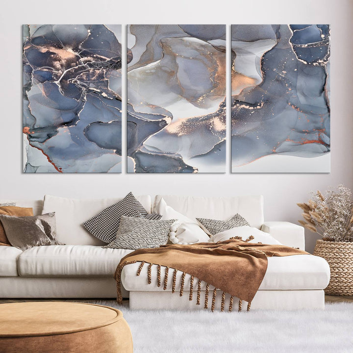 Contemporary Art Gray Gold Abstract Canvas Art Print