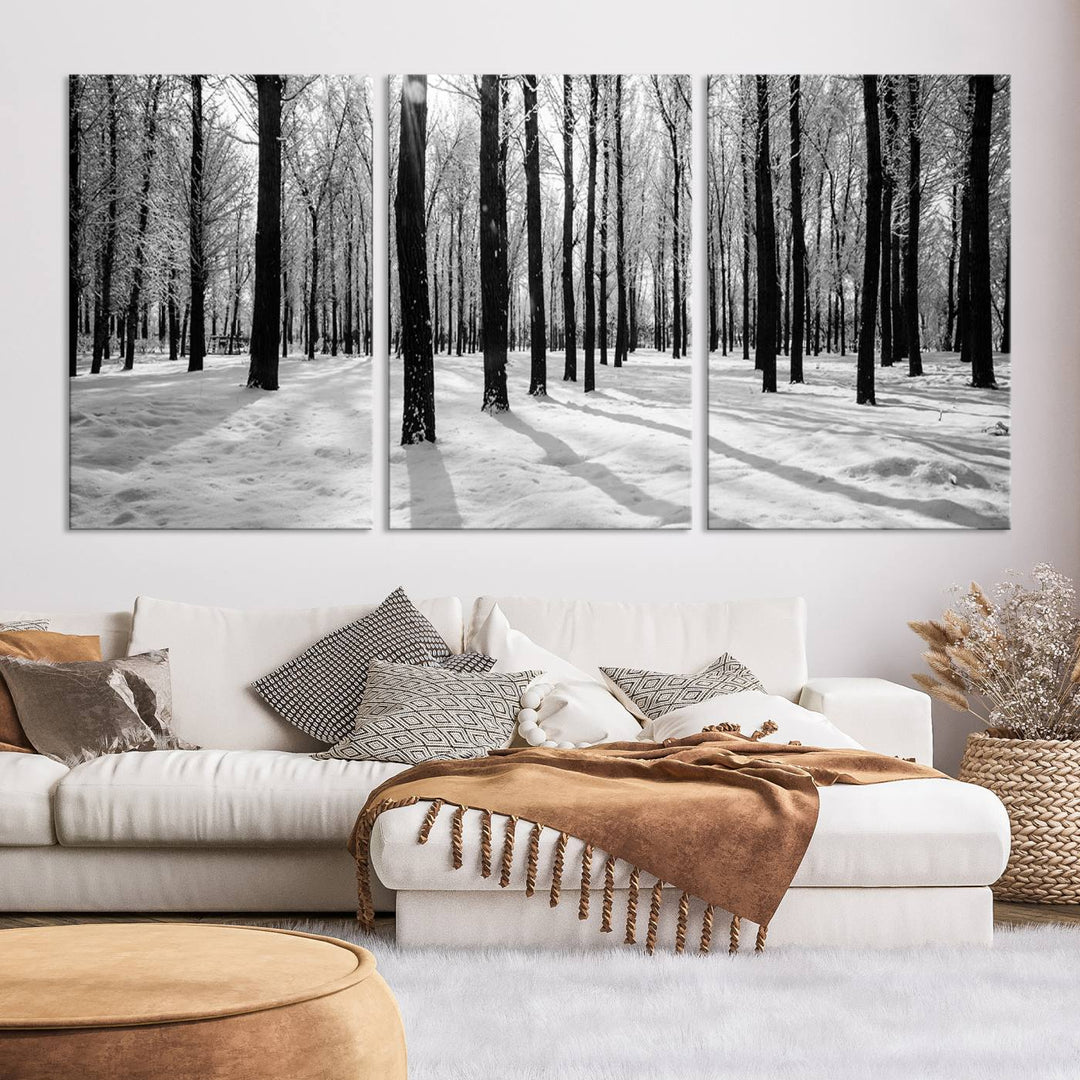 Arte de pared grande, bosque de invierno, álamos, impresión en lienzo