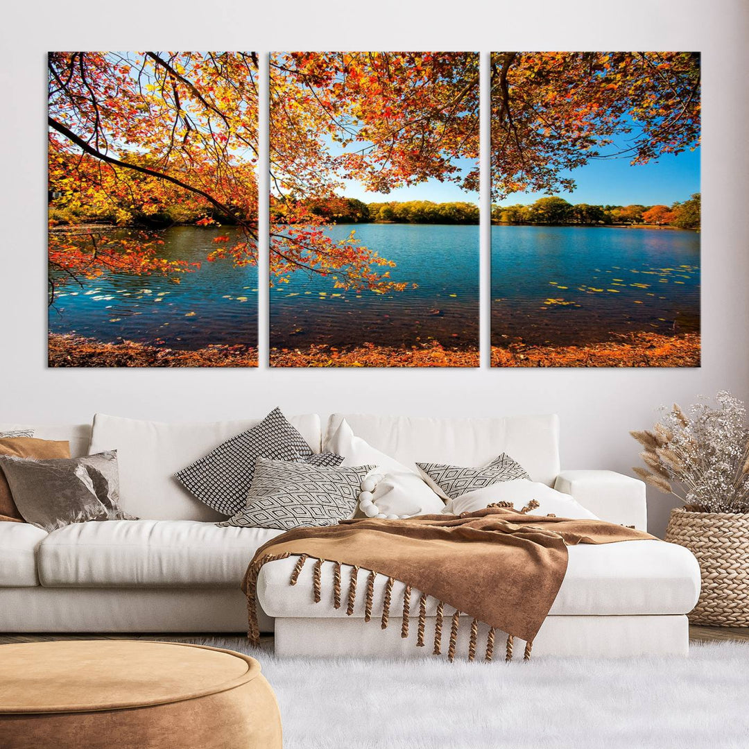 Arbre d'automne, lac d'automne, Art mural, impression sur toile