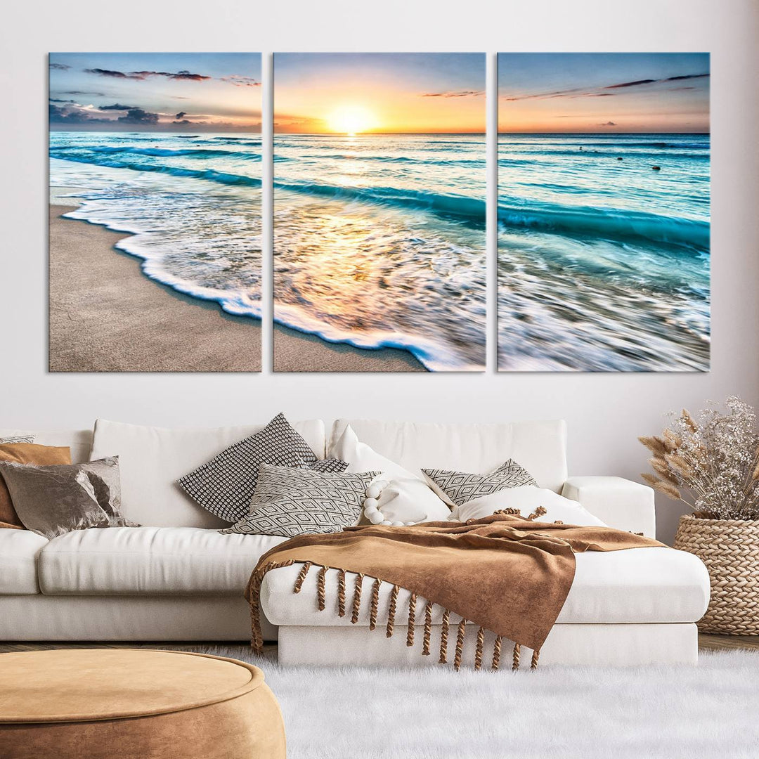 Ocean Beach Canvas Wall Art Beach Canvas, Coastal Sunset Tropical Island Beach Sunset Artwork Print for Living Room Home Office Decor, Beach Wall Art, Sea Wall Art