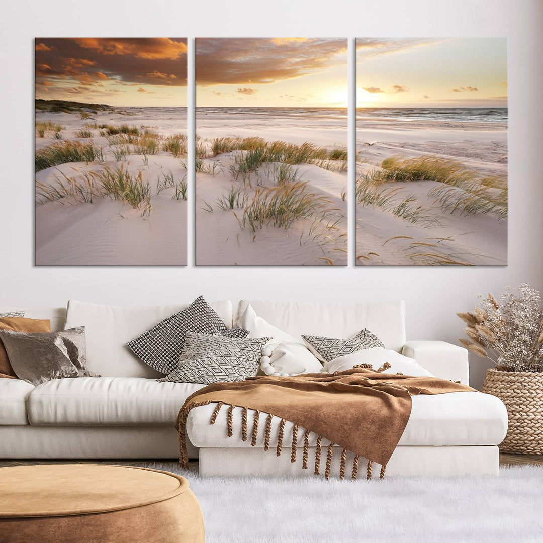 Ocean Beach Wall Art Canvas Print Sunset Artwork Print Coastal Wall Art