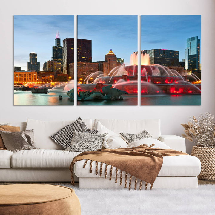 Chicago City Lights Night Skyline Cityscape View Wall Art Impression sur toile