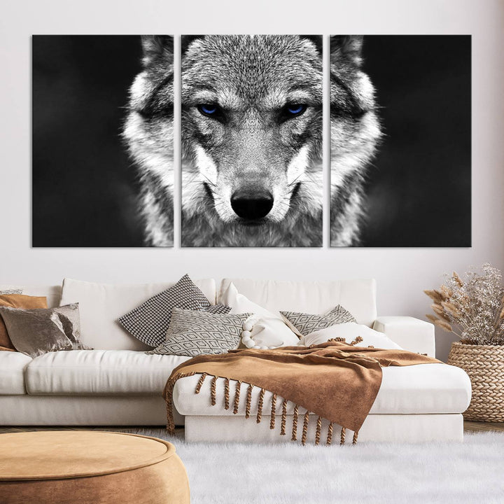 Art mural de loup sauvage noir et blanc Impression sur toile