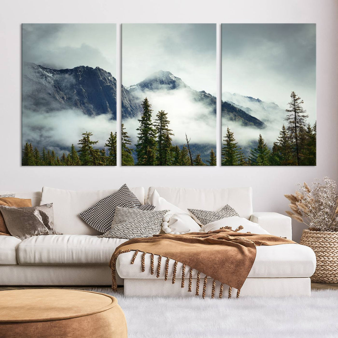 Misty Mountain Forest Wall Art Canvas Print