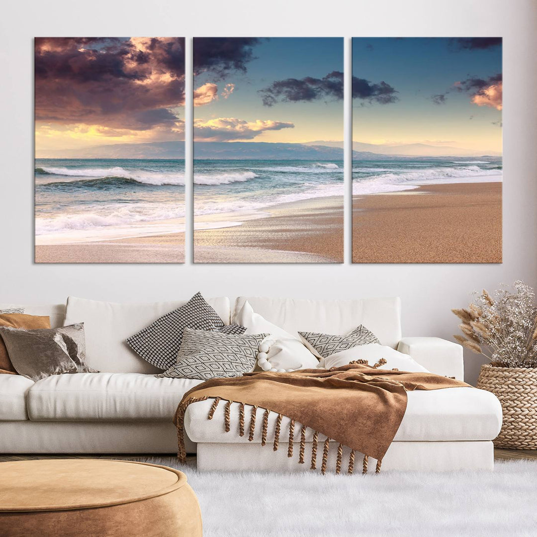 Cloudy Weather Beach Sunset Sunrise Wall Art Canvas Print