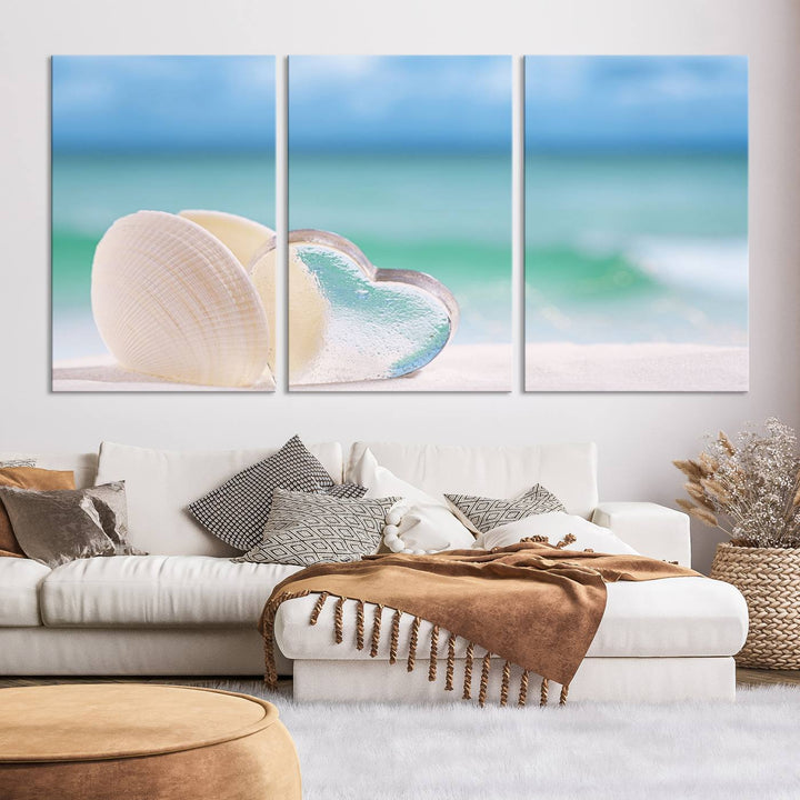 Impression sur toile d'art mural de coquillage d'amour de plage