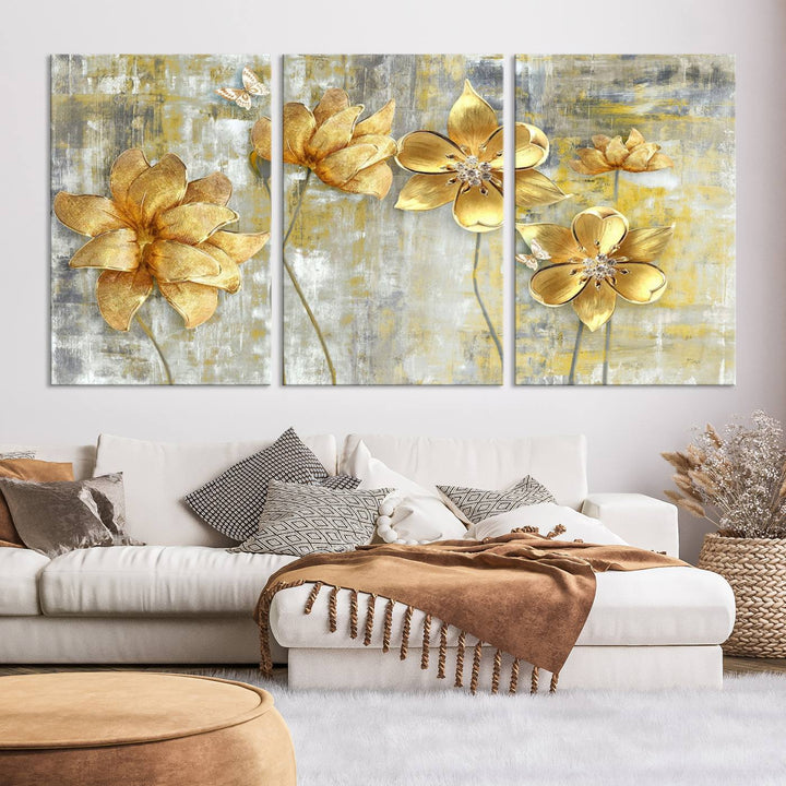 Golden Flowers Wall Art Canvas Print