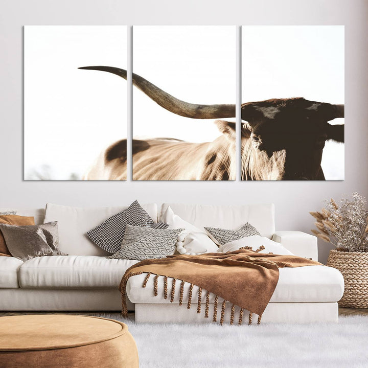 Texas Cow Longhorn Wall Art Canvas