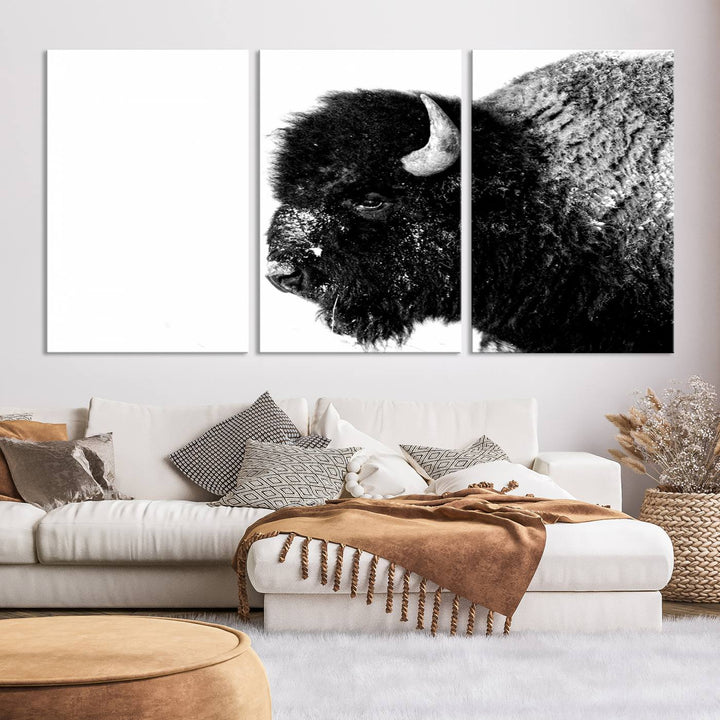 American Bison Wall Art - Buffalo Wall Art Black and White Canvas Print - Framed, Ready to Hang, Modern Nature-Inspired Artwork for Home and Office Decor