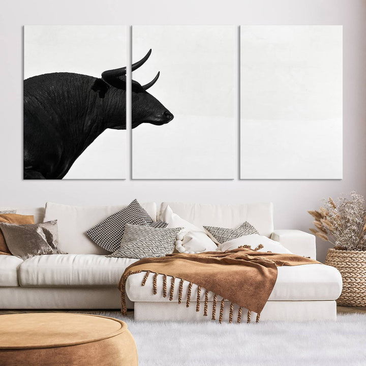 The Spanish Bull Wall Art Canvas Print is crafted on museum-quality canvases and is coated with UV-protective layers for lasting brilliance. It comes ready to hang, effortlessly enhancing your living space.