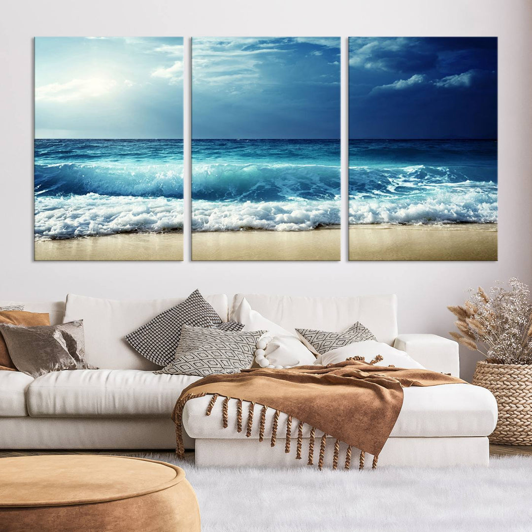 Impresiones en lienzo de playa, paisaje marino, foto náutica, lienzo costero, lienzo de olas de mar, arte de pared extragrande, decoración de pared de playa