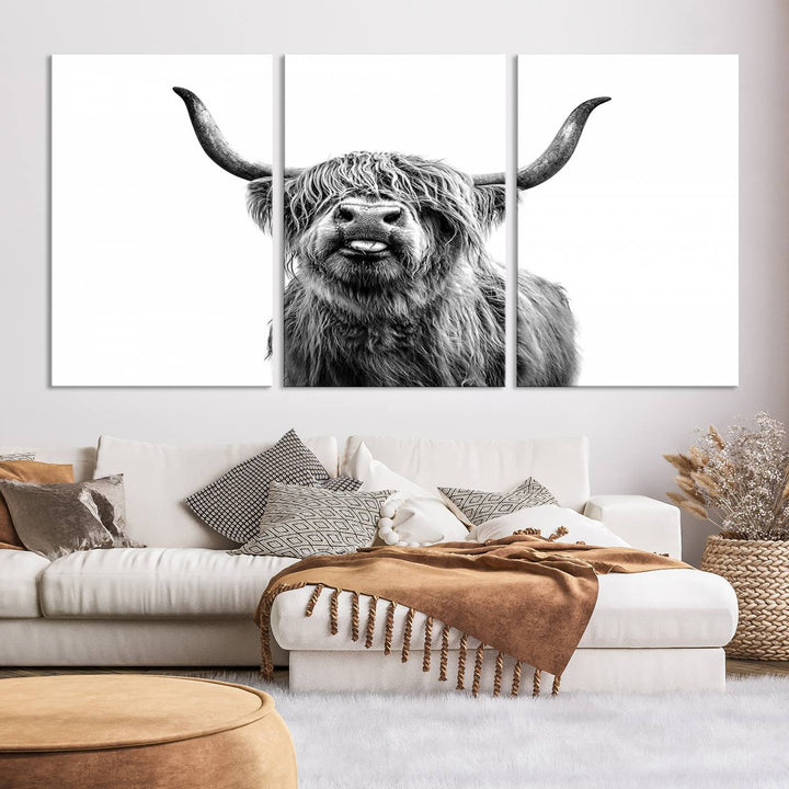 Fanny Scottish Highland Cow Cattle Art Print Farmhouse Wall Art Canvas Print