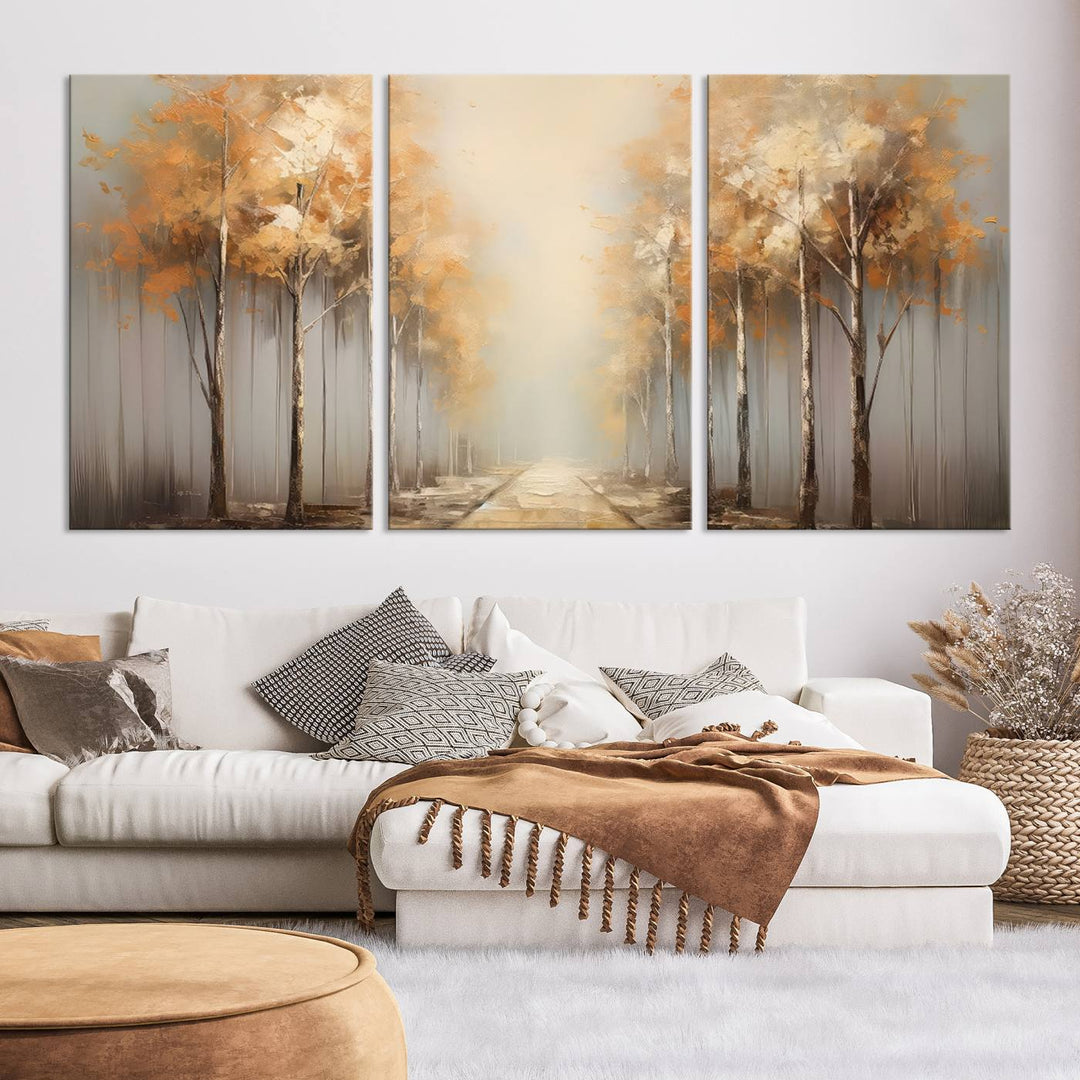 Autumn Forest Path Wall Art | Large Canvas Print for Living Room, Bedroom, or Office Decor | Forest Wall Art, 3 Panel Wall Art