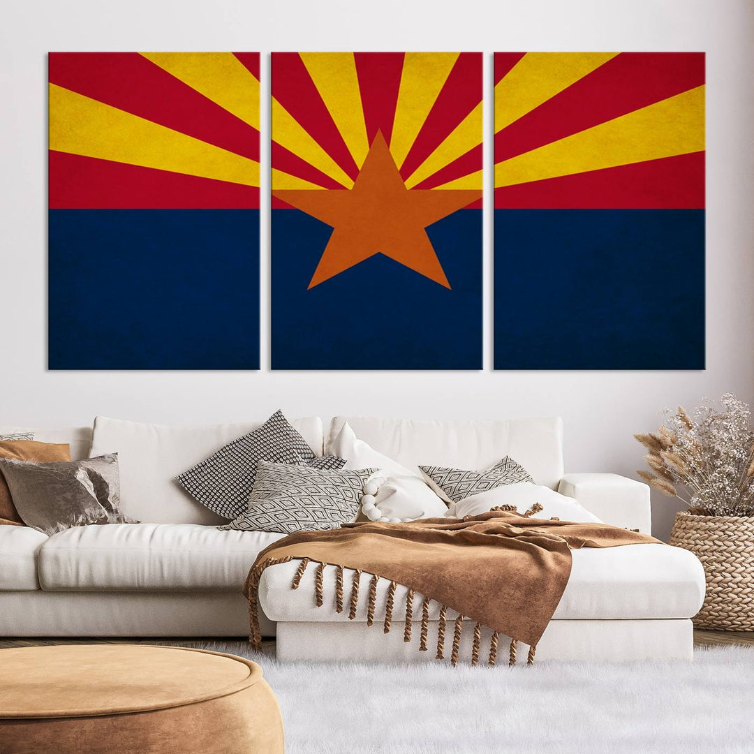 The Arizona States Flag Wall Art Canvas Print, made from museum-quality canvas with a UV-protective coating, is displayed prominently.